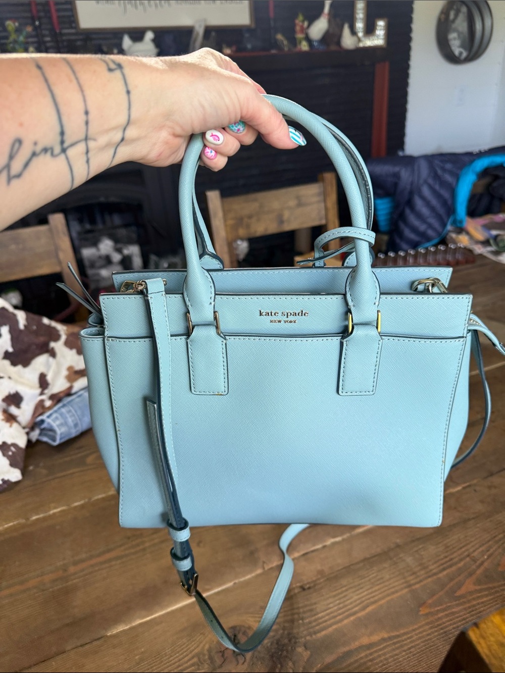 kate spade robin egg blue Leather Satchel with silver Hardware
